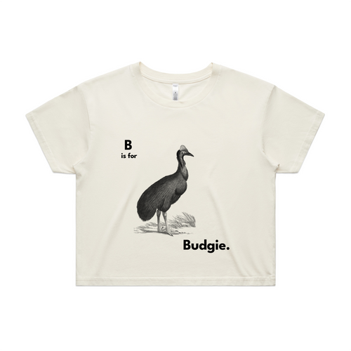B Is For Budgie Tee by Lonely Kids Club. All clothing from our T-shirts to our shorts and hoodies are ethically made, and printed packed and shipped from Sydney.