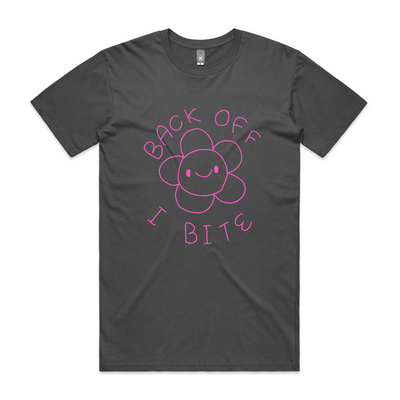 Back Off, I Bite Tee by Lonely Kids Club. All clothing from our T-shirts to our shorts and hoodies are ethically made, and printed packed and shipped from Sydney.