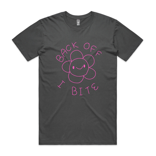 Back Off, I Bite Tee by Lonely Kids Club. All clothing from our T-shirts to our shorts and hoodies are ethically made, and printed packed and shipped from Sydney.