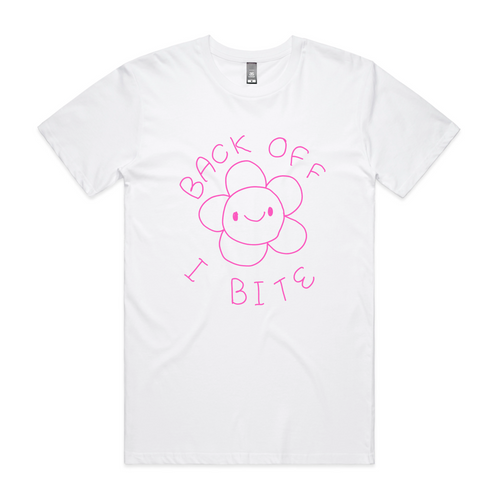 Back Off, I Bite Tee by Lonely Kids Club. All clothing from our T-shirts to our shorts and hoodies are ethically made, and printed packed and shipped from Sydney.