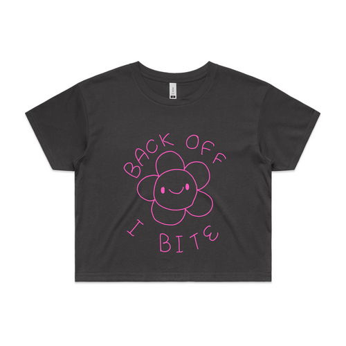 Back Off, I Bite Tee by Lonely Kids Club. All clothing from our T-shirts to our shorts and hoodies are ethically made, and printed packed and shipped from Sydney.