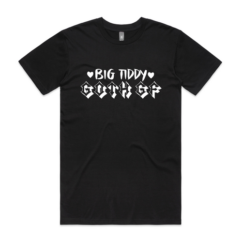 Big Tiddy Goth GF Tee by Lonely Kids Club. All clothing from our T-shirts to our shorts and hoodies are ethically made, and printed packed and shipped from Sydney.