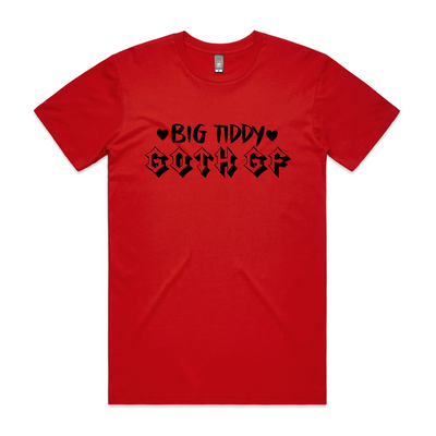 Big Tiddy Goth GF Tee by Lonely Kids Club. All clothing from our T-shirts to our shorts and hoodies are ethically made, and printed packed and shipped from Sydney.
