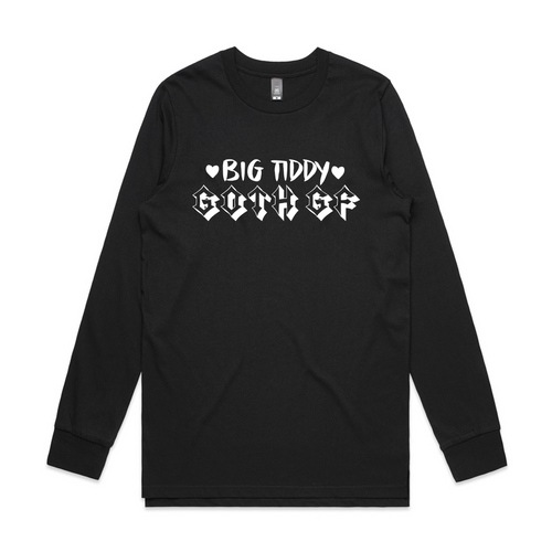Big Tiddy Goth GF Tee by Lonely Kids Club. All clothing from our T-shirts to our shorts and hoodies are ethically made, and printed packed and shipped from Sydney.