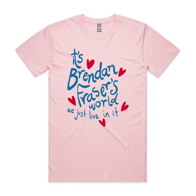 Brendan Fraser's World Tee by Lonely Kids Club. All clothing from our T-shirts to our shorts and hoodies are ethically made, and printed packed and shipped from Sydney.