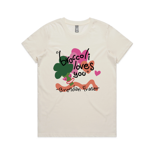 Broccoli Loves You Tee by Lonely Kids Club. All clothing from our T-shirts to our shorts and hoodies are ethically made, and printed packed and shipped from Sydney.