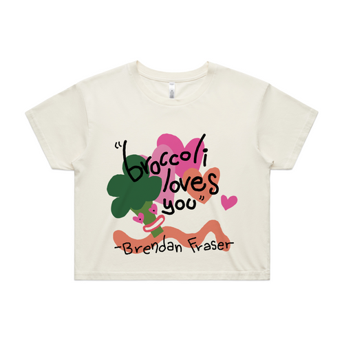 Broccoli Loves You Tee by Lonely Kids Club. All clothing from our T-shirts to our shorts and hoodies are ethically made, and printed packed and shipped from Sydney.