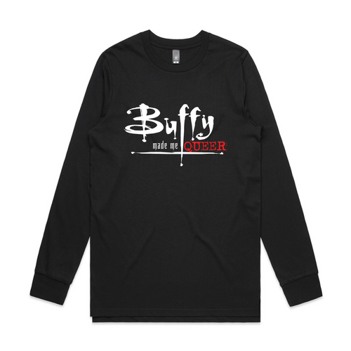 Buffy Made Me Queer Tee by Lonely Kids Club. All clothing from our T-shirts to our shorts and hoodies are ethically made, and printed packed and shipped from Sydney.