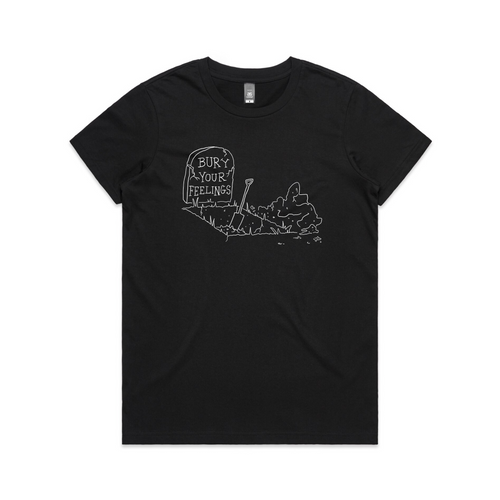 Bury Your Feelings Tee by Lonely Kids Club. All clothing from our T-shirts to our shorts and hoodies are ethically made, and printed packed and shipped from Sydney.