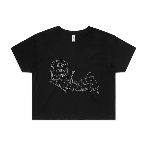 Bury Your Feelings Tee by Lonely Kids Club. All clothing from our T-shirts to our shorts and hoodies are ethically made, and printed packed and shipped from Sydney.