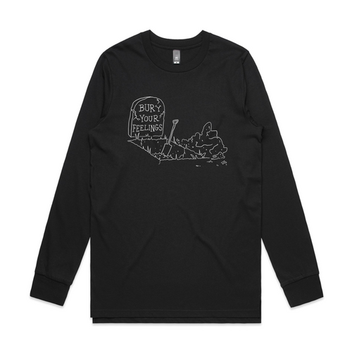 Bury Your Feelings Tee by Lonely Kids Club. All clothing from our T-shirts to our shorts and hoodies are ethically made, and printed packed and shipped from Sydney.