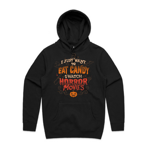 Candy & Horror Movies Hoodie by Lonely Kids Club. All clothing from our T-shirts to our shorts and hoodies are ethically made, and printed packed and shipped from Sydney.