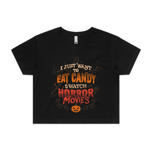 Candy & Horror Movies Tee by Lonely Kids Club. All clothing from our T-shirts to our shorts and hoodies are ethically made, and printed packed and shipped from Sydney.
