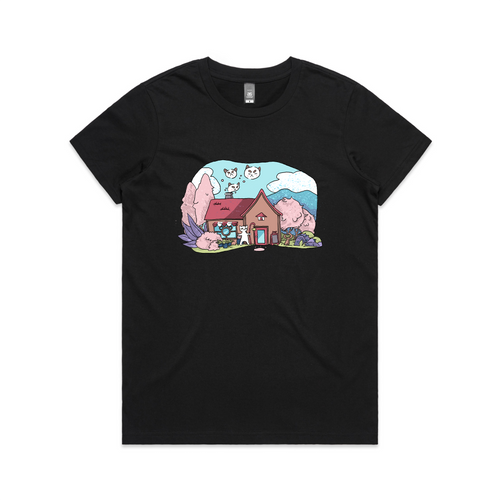 Cat Cafe Tee by Lonely Kids Club. All clothing from our T-shirts to our shorts and hoodies are ethically made, and printed packed and shipped from Sydney.