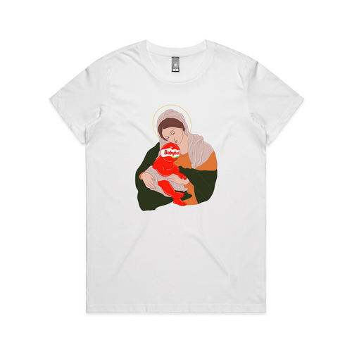 Baby Cheesus Tee by Lonely Kids Club. All clothing from our T-shirts to our shorts and hoodies are ethically made, and printed packed and shipped from Sydney.