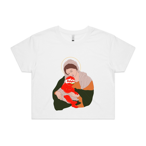 Baby Cheesus Tee by Lonely Kids Club. All clothing from our T-shirts to our shorts and hoodies are ethically made, and printed packed and shipped from Sydney.