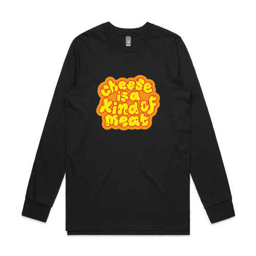 Cheese Is A Kind of Meat Tee by Lonely Kids Club. All clothing from our T-shirts to our shorts and hoodies are ethically made, and printed packed and shipped from Sydney.