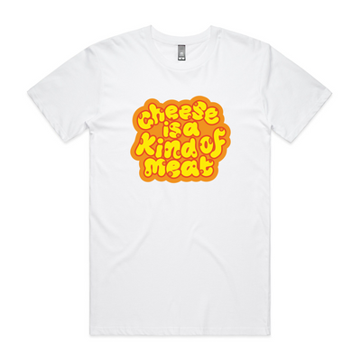 Cheese Is A Kind of Meat Tee by Lonely Kids Club. All clothing from our T-shirts to our shorts and hoodies are ethically made, and printed packed and shipped from Sydney.