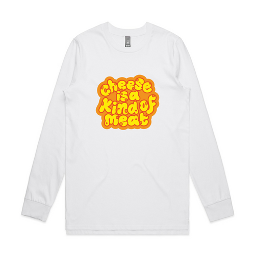 Cheese Is A Kind of Meat Tee by Lonely Kids Club. All clothing from our T-shirts to our shorts and hoodies are ethically made, and printed packed and shipped from Sydney.