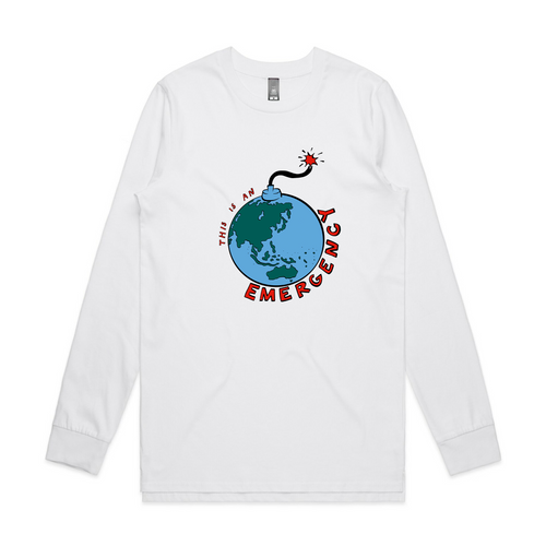 Climate Emergency Tee by Lonely Kids Club. All clothing from our T-shirts to our shorts and hoodies are ethically made, and printed packed and shipped from Sydney.