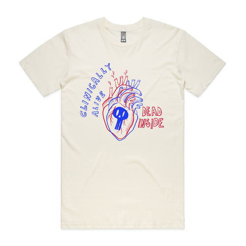 Clinically Alive Tee by Lonely Kids Club. All clothing from our T-shirts to our shorts and hoodies are ethically made, and printed packed and shipped from Sydney.