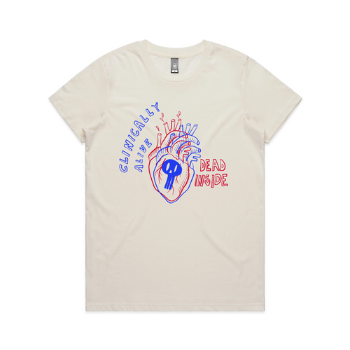 Clinically Alive Tee by Lonely Kids Club. All clothing from our T-shirts to our shorts and hoodies are ethically made, and printed packed and shipped from Sydney.