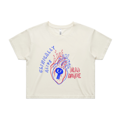 Clinically Alive Tee by Lonely Kids Club. All clothing from our T-shirts to our shorts and hoodies are ethically made, and printed packed and shipped from Sydney.