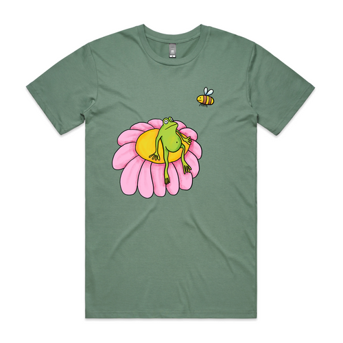 Contemplative Frog Tee by Lonely Kids Club. All clothing from our T-shirts to our shorts and hoodies are ethically made, and printed packed and shipped from Sydney.