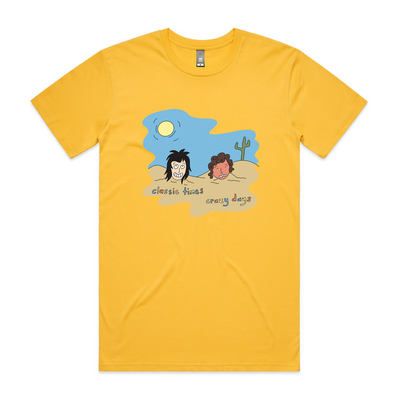 Classic Times, Crazy Days Tee by Lonely Kids Club. All clothing from our T-shirts to our shorts and hoodies are ethically made, and printed packed and shipped from Sydney.