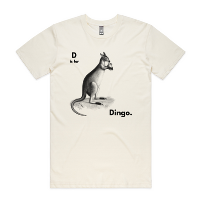 D Is For Dingo Tee by Lonely Kids Club. All clothing from our T-shirts to our shorts and hoodies are ethically made, and printed packed and shipped from Sydney.