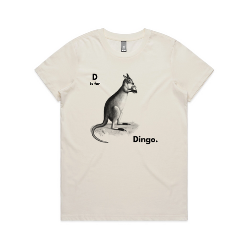 D Is For Dingo Tee by Lonely Kids Club. All clothing from our T-shirts to our shorts and hoodies are ethically made, and printed packed and shipped from Sydney.
