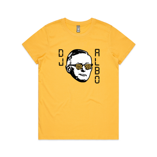 DJ Albo Sunnies Tee by Lonely Kids Club. All clothing from our T-shirts to our shorts and hoodies are ethically made, and printed packed and shipped from Sydney.