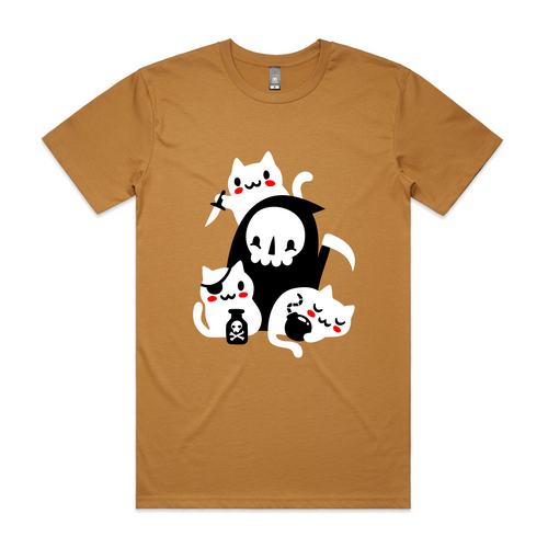 Death's Little Helpers Tee by Lonely Kids Club. All clothing from our T-shirts to our shorts and hoodies are ethically made, and printed packed and shipped from Sydney.