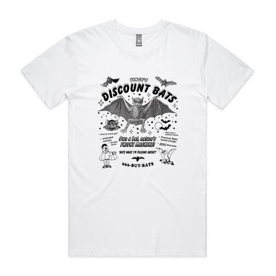 Discount Bats Tee by Lonely Kids Club. All clothing from our T-shirts to our shorts and hoodies are ethically made, and printed packed and shipped from Sydney.
