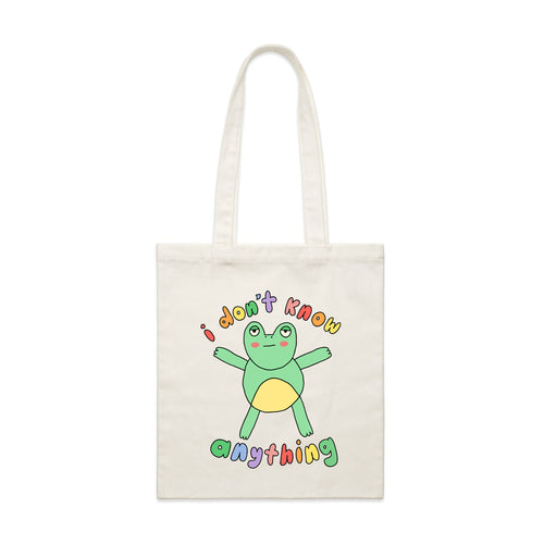 Don't Know Anything Tote by Lonely Kids Club. All clothing from our T-shirts to our shorts and hoodies are ethically made, and printed packed and shipped from Sydney.