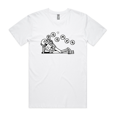 Doomed Tee by Lonely Kids Club. All clothing from our T-shirts to our shorts and hoodies are ethically made, and printed packed and shipped from Sydney.