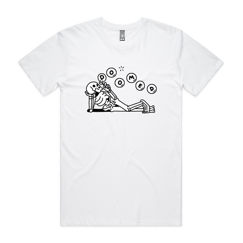 Doomed Tee by Lonely Kids Club. All clothing from our T-shirts to our shorts and hoodies are ethically made, and printed packed and shipped from Sydney.