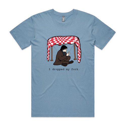 I Dropped My Fork Tee by Lonely Kids Club. All clothing from our T-shirts to our shorts and hoodies are ethically made, and printed packed and shipped from Sydney.
