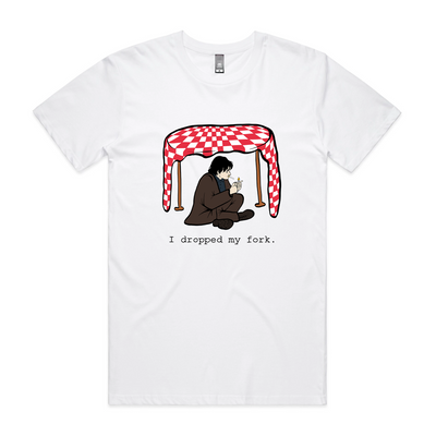 I Dropped My Fork Tee by Lonely Kids Club. All clothing from our T-shirts to our shorts and hoodies are ethically made, and printed packed and shipped from Sydney.