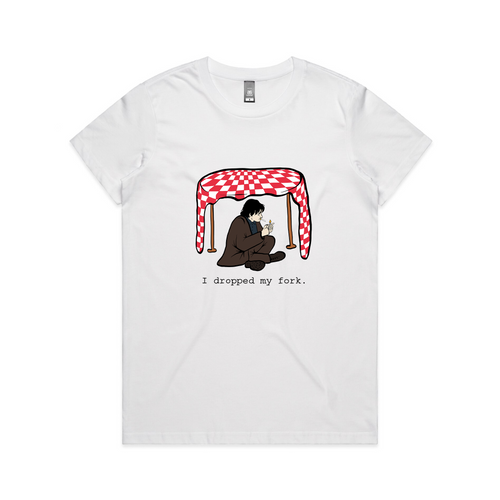 I Dropped My Fork Tee by Lonely Kids Club. All clothing from our T-shirts to our shorts and hoodies are ethically made, and printed packed and shipped from Sydney.