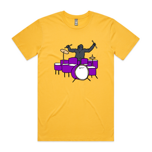 Drumming Gorilla Tee by Lonely Kids Club. All clothing from our T-shirts to our shorts and hoodies are ethically made, and printed packed and shipped from Sydney.
