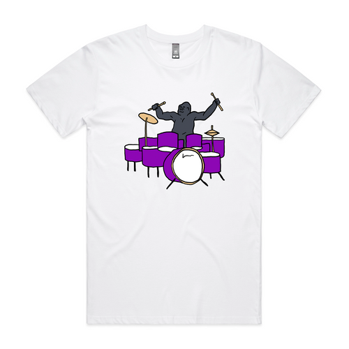 Drumming Gorilla Tee by Lonely Kids Club. All clothing from our T-shirts to our shorts and hoodies are ethically made, and printed packed and shipped from Sydney.