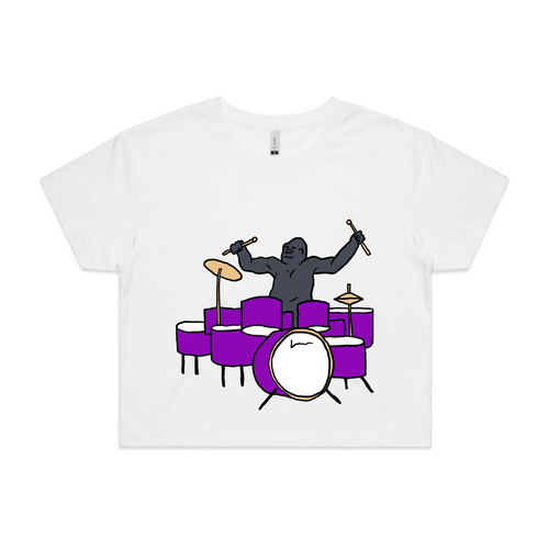 Drumming Gorilla Tee by Lonely Kids Club. All clothing from our T-shirts to our shorts and hoodies are ethically made, and printed packed and shipped from Sydney.