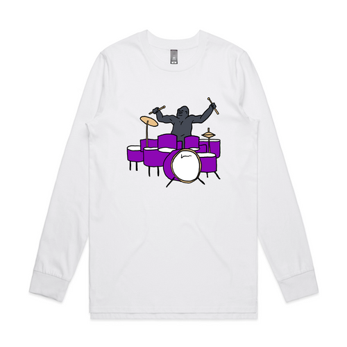 Drumming Gorilla Tee by Lonely Kids Club. All clothing from our T-shirts to our shorts and hoodies are ethically made, and printed packed and shipped from Sydney.