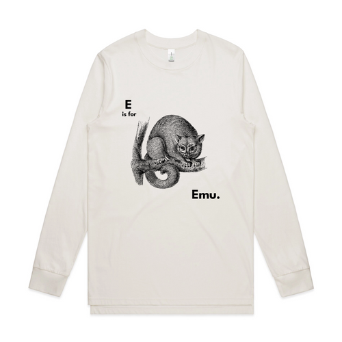 E Is For Emu Tee by Lonely Kids Club. All clothing from our T-shirts to our shorts and hoodies are ethically made, and printed packed and shipped from Sydney.