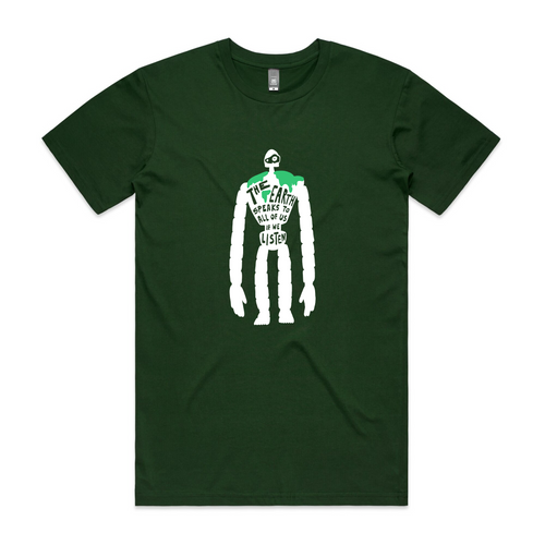 Earth Speaks Tee by Lonely Kids Club. All clothing from our T-shirts to our shorts and hoodies are ethically made, and printed packed and shipped from Sydney.