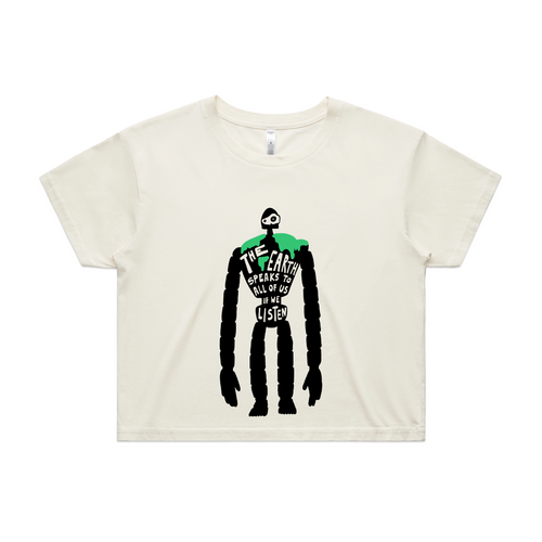 Earth Speaks Tee by Lonely Kids Club. All clothing from our T-shirts to our shorts and hoodies are ethically made, and printed packed and shipped from Sydney.