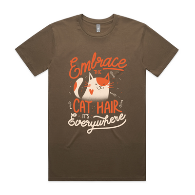 Embrace The Cat Hair Tee by Lonely Kids Club. All clothing from our T-shirts to our shorts and hoodies are ethically made, and printed packed and shipped from Sydney.