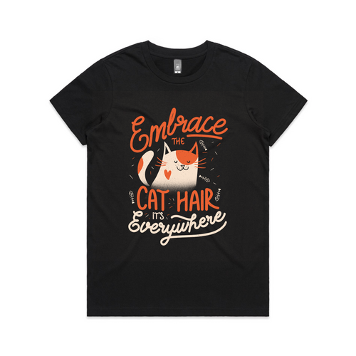 Embrace The Cat Hair Tee by Lonely Kids Club. All clothing from our T-shirts to our shorts and hoodies are ethically made, and printed packed and shipped from Sydney.