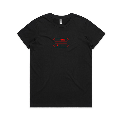 End It Tee by Lonely Kids Club. All clothing from our T-shirts to our shorts and hoodies are ethically made, and printed packed and shipped from Sydney.